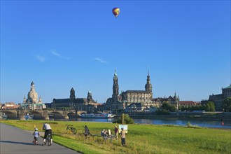 Dresden Silhouette View from Neustätter Elbufer to Dresden Old Town