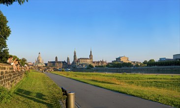 Dresden Silhouette View from Neustätter Elbufer to Dresden Old Town