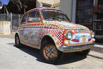 Car, colourfully painted 500 Fiat, Sicily, Italy, Europe