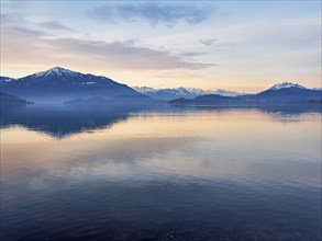 Morning atmosphere at Lake Zug, behind the Rigi and Pilatus, Zug, Canton Zug, Switzerland, Europe