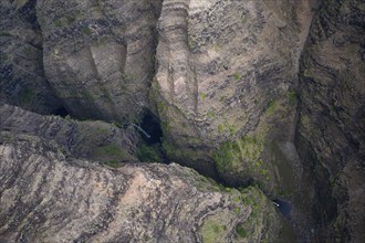 Aerial view Waimea Falls, Waimea Canyon, Waimea Canyon State Park, Kauai, Hawaii, USA, North