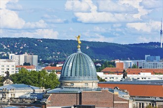 View from the Hausmannsturm tower to the east of Dresden, in the foreground the glass dome with the