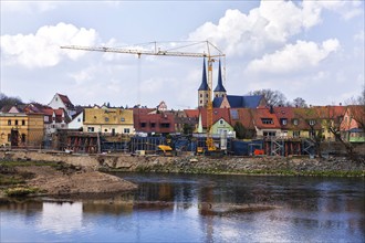 Grimma flood protection wall under construction. After another flood in 2013, the construction of