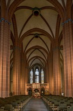 Church of Our Lady, Gothic hall church, interior, nave with cross vault, arcades, altar, rood