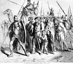 The Reubenites are led into captivity, war, weapons, captives, spears, warriors, lead away, men,