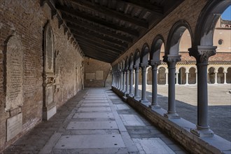 Cloister with tombs, church Chiesa di San Michele in Isola, cemetery island of San Michele, Venice,