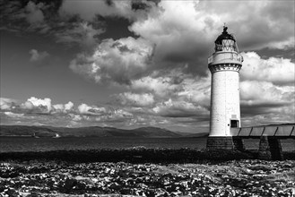 Rubha nan Gall in Black and White, Tobermory Lighthouse, Tobermory, Isle of Mull, Scotland, UK