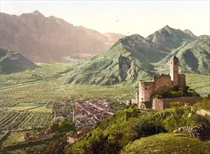 Borgo Valsugana with Telvano Castle and Cima Dodici, Tyrol, formerly Austro-Hungary, today Italy, c