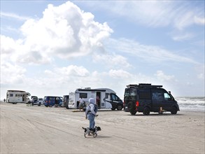 Motorhomes on the beach, Vejers, Denmark, 17.07.2023, Europe