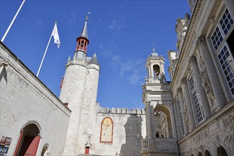 Historic Town Hall of La Rochelle, Hôtel de Ville, courtyard with Belfry and sundial,