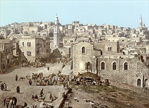 The Market place, Bethlehem, the Holy Land, West Bank, c. 1890, Historic, digitally restored