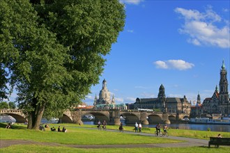 Dresden Silhouette View from Neustätter Elbufer to Dresden Old Town