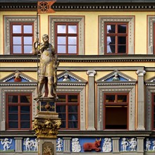 The statue Romans in front of the Haus zum Roten Ochsen, a very beautiful Renaissance building,