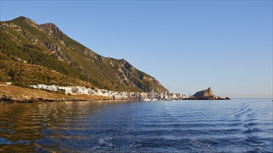 Morning light, harbour, Martettimo town, Marettimo, Egadi Islands, Sicily, Italy, Europe