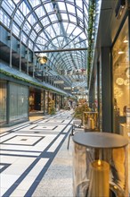 Shopping arcade with glass roof and Christmas decorations, City Plaza, Stuttgart, Germany, Europe