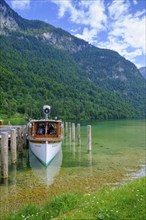 Excursion boat Hochkalter, Königssee, Berchtesgadener Land, Upper Bavaria, Bavaria, Germany, Europe