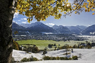 View of Oberstdorf and the Allgäu Alps from the Allgäuer Bergbad, Oberallgäu, Bavaria, Germany,