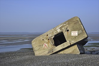 Second World War bunker on the beach at Le Hourdel near Saint-Valéry-sur-Somme, Bay of the Somme,