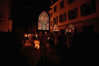 Bearer of the Iffelen at the traditional Klausjagen, Klaus parade 2023, St. Nicholas custom,