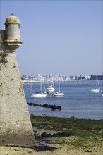 Sailing boats and the citadel of Port-Louis, Morbihan, Brittany, France, Europe