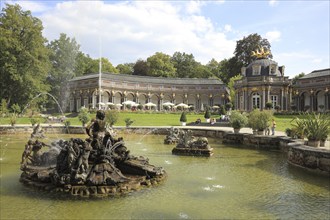 Waterworks and New Palace with Temple of the Sun at the Hermitage in Bayreuth, Upper Franconia,