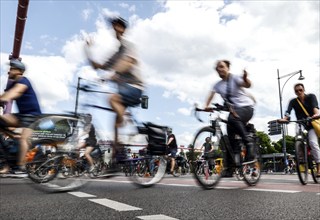 Cycling and environmental organisations demonstrate against transport policy. The bicycle