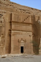 Nabataean tomb at the rock Qasr Al-Bint, Hegra or Mada'in Salih, AlUla region, Medina province,