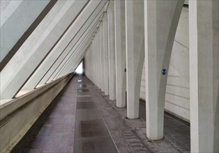 Corridor in Liège-Guillemins station in modern industrial style, architect Santiago Calatrava,