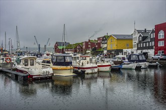 Boat harbour of Torshavn, capital of Faroe islands, Streymoy, Denmark, Europe