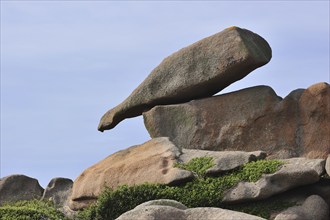 The rock formation La Bouteille, The Bottle along the Côte de granit rose, Pink Granite Coast at