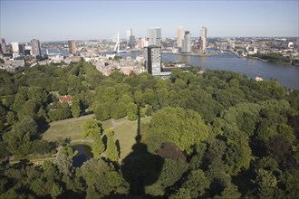 Views looking over the city centre from the 185 metre tall Euromast tower, Rotterdam, Netherlands