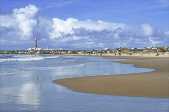 Sandy beach, lighthouse and hamlet Cabo Polonio along the Atlantic Ocean coast, Rocha Department,