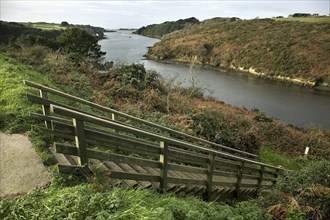 Stairs leading to the Aber Warc'h fjord, Finistère, Brittany, France, Europe