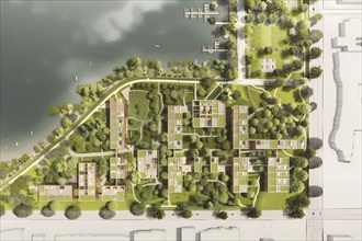 A drawn site plan, sketch, idea sketch design, architectural design of a modern residential