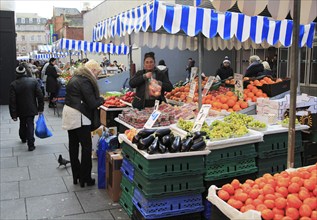 Fresh fruit and vegetable market stall, Moore Street, Dublin city centre, Ireland, Republic of