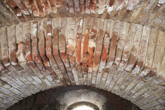 Detail of Roman clay brick tiles at Circa Romano hippodrome, Merida, Extremadura, Spain, Europe