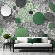 Minimalist illustration featuring abstract shapes to convey fun and ease, wallpaper with green