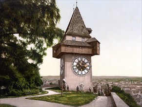 The clock tower, Graz, Styria, formerly Austro-Hungary, today Austria, c. 1890, Historic, digitally