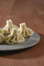 Close-up view of Georgian boiled dumplings, khinkali