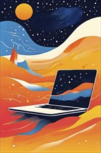 Abstract illustration wallpaper symbolizing the essence of mobile working, AI generated