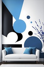 Minimalist illustration featuring abstract shapes to convey fun and ease, wallpaper with blue color