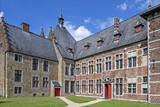 Courtyard at Kasteel van Laarne, 14th century medieval moated castle near Ghent, East Flanders,