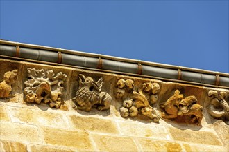 Vic le Comte, sculptures of Saint-Pierre church, Puy de Dome department, Auvergne Rhone Alpes,