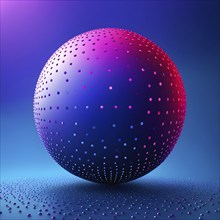 3D rendering of an abstract digital sphere composed of dots with a gradient background, AI