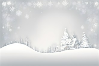 Abstract illustration of a white Christmas card with delicate hand-drawn illustrations, empty space