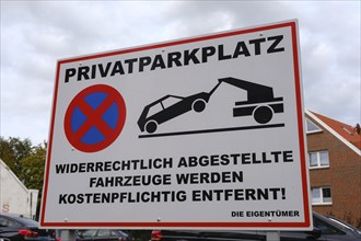 Sign Private Parking, Absolute No Stopping, Norddeich, Norden, East Frisia, Lower Saxony, Germany,