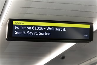 See it Say it Sorted police security message train electonic notice display Abellio Greater Anglia