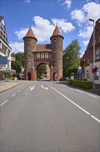 Lüdinghauser Tor town gate with Lüdinghauser Strasse in Dülmen, Münsterland, Coesfeld district,