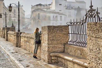 Ronda, Spain-October 12, 2018: Famous Puente Nuevo Bridge's Arch in Ronda historic city center