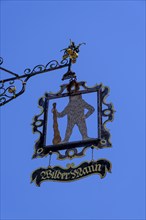 House sign, nose sign, inn sign Wilder Mann, Ravensburg, Upper Swabia, Baden-Württemberg, Germany,